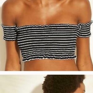 Xhilaration black and white striped bikini top.